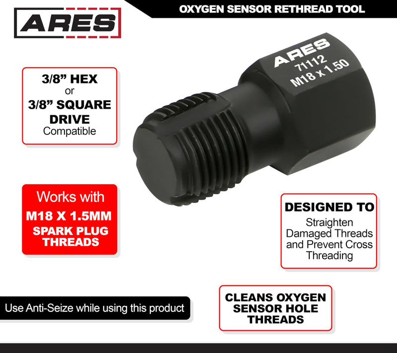 [Australia - AusPower] - ARES 71112 - Oxygen Sensor Rethread Tool - Easily Cleans Oxygen Sensor Hole Threads - Works with M18 x 1.5mm Spark Plug Threads 