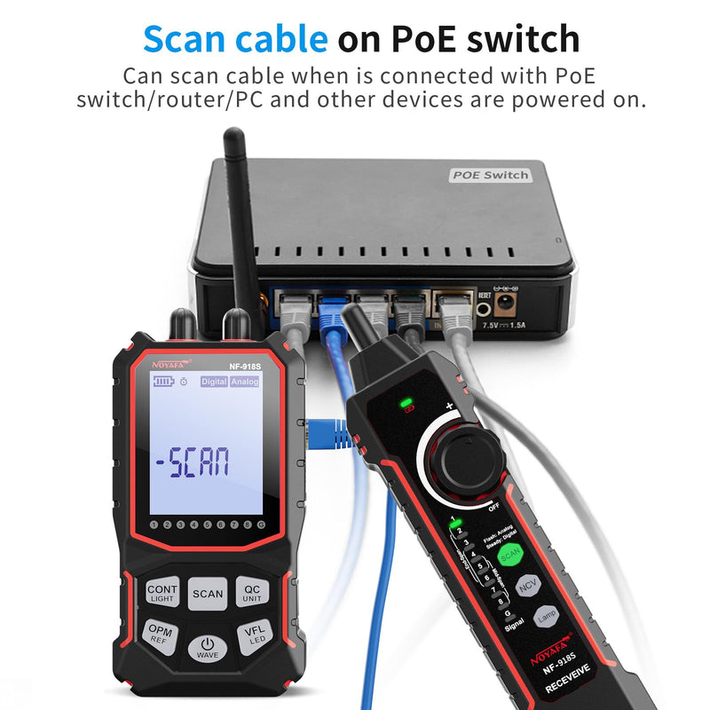 NOYAFA NF-918S Network Cable Tester with 6 wavelength Optical Power Meter, Cable Toner Ethernet Cable Tester RJ45 Network Tester with Visual Fault Locator, PoE Tester Network Tools