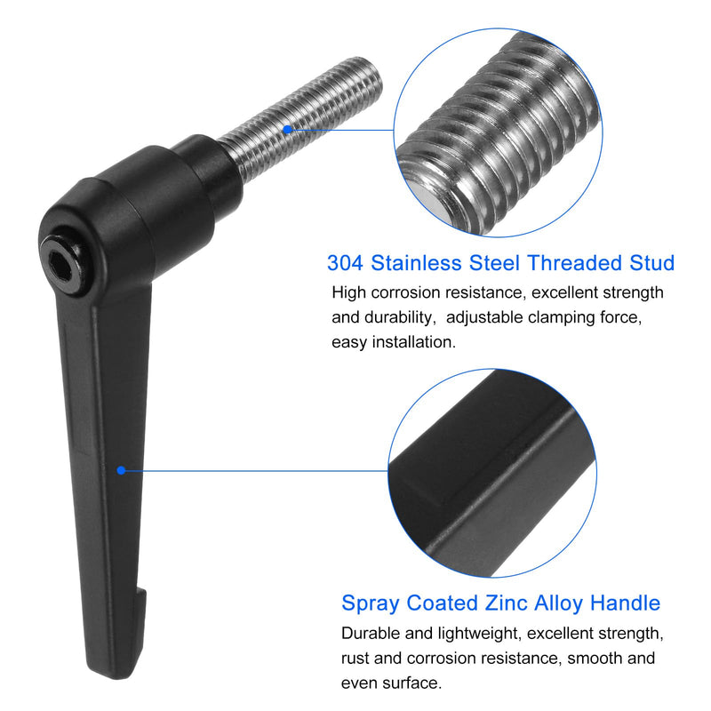 [Australia - AusPower] - uxcell 4pcs Clamping Lever Handles, M10 x 35mm 304 Stainless Steel Threaded Male Stud, Adjustable Handles Locking Quick Release Ratchet Push Button Bolt Knobs, Black 