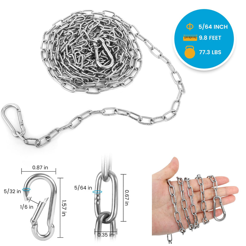 [Australia - AusPower] - 10 Feet Long Light Duty Chain, 5/64 Inch Small Metal Chain with 5/32 in Carabiners, Easy to Adjust Stainless Steel Link Chain for Indoor Outdoor Hanging Bird Feeder Wind Chimes Signs Planters Silver 
