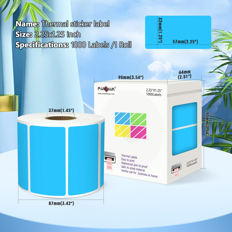 PARLAIM 2.25 X 1.25 inch Square Direct Thermal Printing Label, 1000pcs Tearproof Sky-Blue Barcode Thermal Sticker Color Coding Label 2.25X1.25 Inch