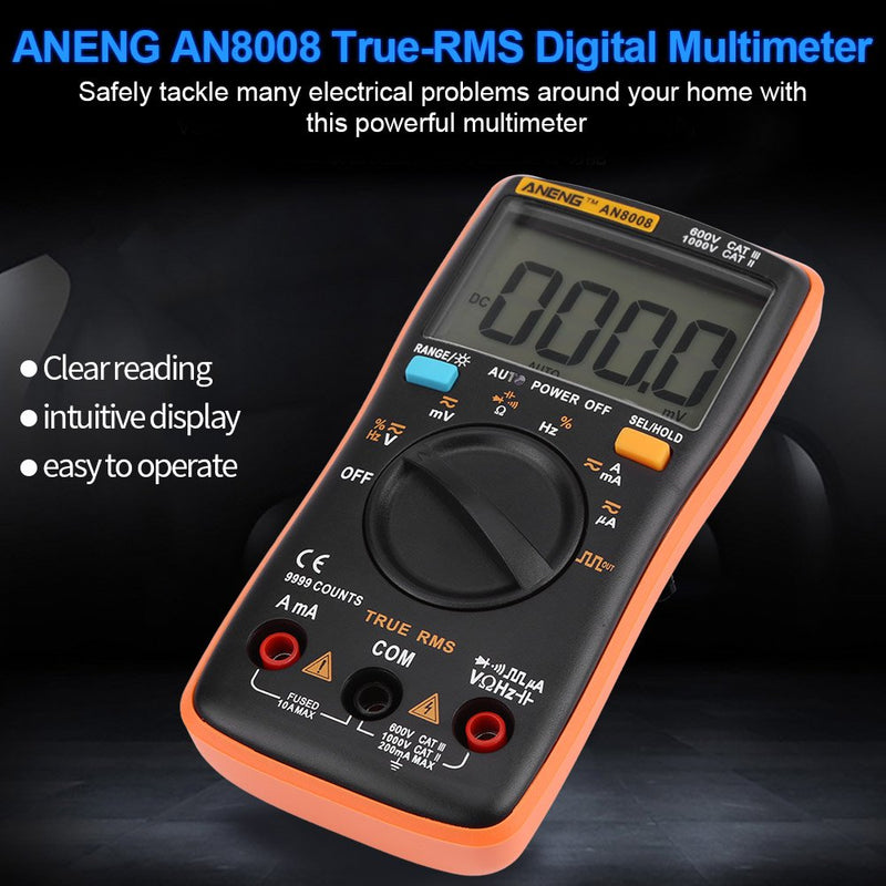 [Australia - AusPower] - AN8008 True RMS Digital Multimeter with Continuity & Diode Test AC DC Voltage Ammeter Ohm Meter for Home Automotive Electrical Use 