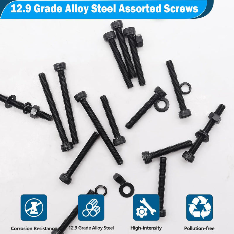 [Australia - AusPower] - mxuteuk 420PCS M3 Screws,M3x30/35/40/45/50mm Hex Socket Head Cap Screws Bolts Nuts Kit,12.9 Grade Alloy Steel M3 Bolts with Hex Wrench M3 x 30/35/40/45/50mm 