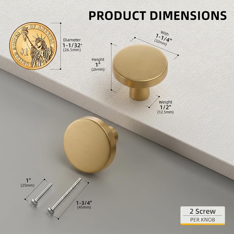 Goldenwarm 10pcs Champagne Bronze Cabinet Knobs for Dresser Drawers Kitchen Hardware Handles Gold Modern Round Knob,Zinc Alloy 10 Pack