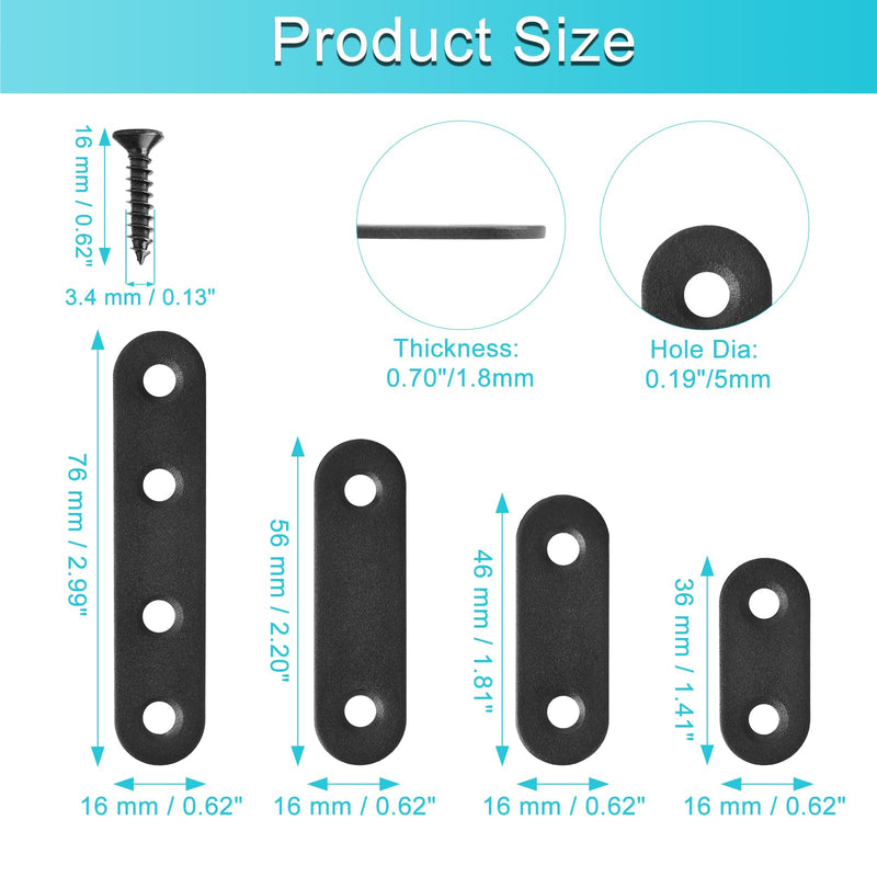[Australia - AusPower] - 40PCS Flat Plate Straight Bracket Flat Brace Bracket Stainless 36mm/46mm/56mm/76mm Straight Brackets Matte Black Mending Repair Plate Brace for Wood, Furniture, Shelves Repair (Straight) 