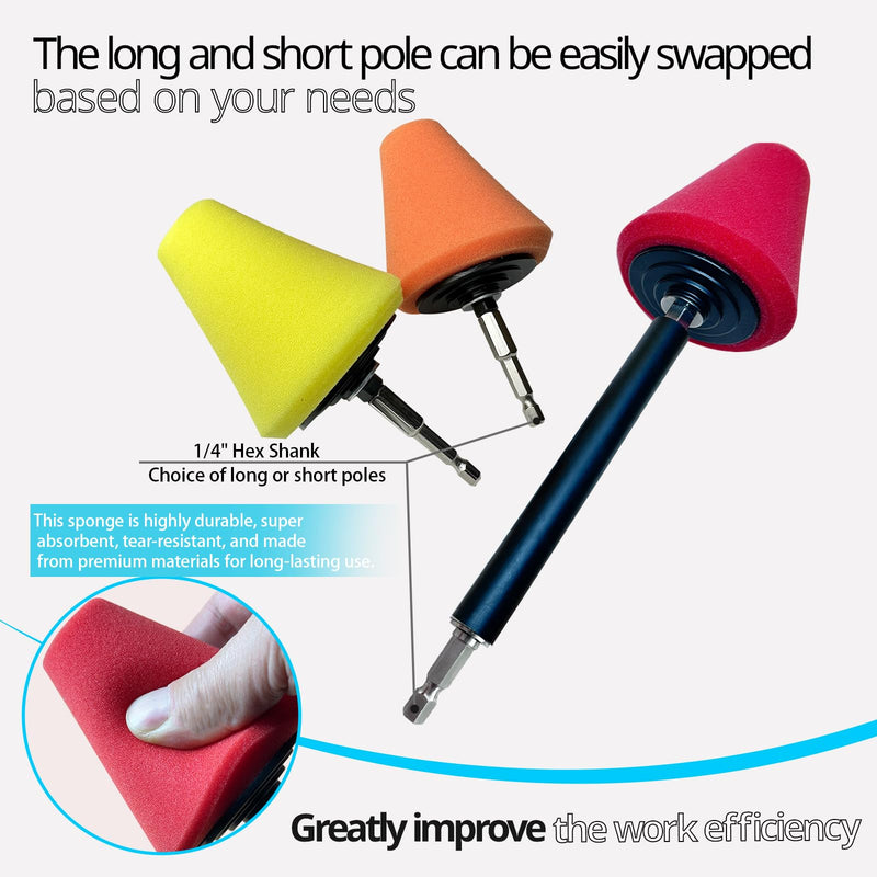 Car Wheel Hub Drill Polishing Cone Sponges, Polishing Pads, Polishing Balls, with Handheld Extension Holder, Suitable for Standard Household Electric Drills. (Cone_8) cone _8