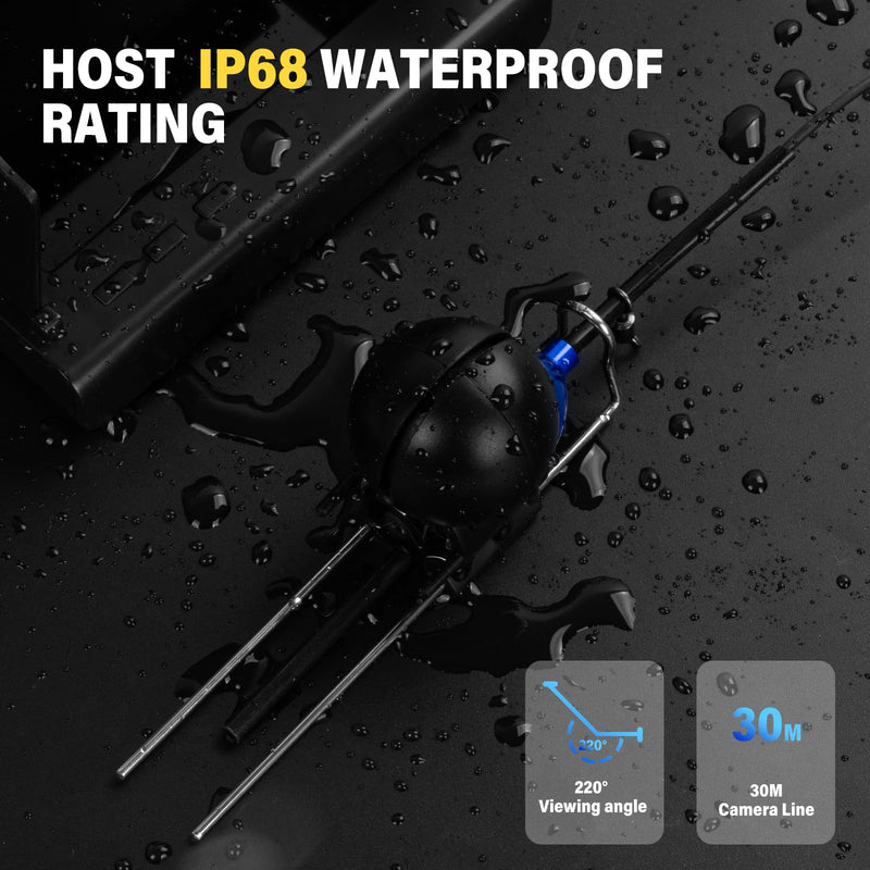 Underwater Fishing Camera, Fish Finder, Infrared Night Vision, Wide Angle, IP65 Waterproof, with 4.3 Inch IPS Display, for Ice, River and Boat (4.3 inch) Blue 4.3 inch