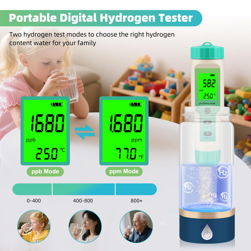[Australia - AusPower] - Hydrogen Water Tester, 4-in-1 pH H2 ORP Temp Meter, High Accuracy Hydrogen Tester for Water, Portable ORP Meter for Drinking Water, Aquarium, Hydrogen Water Bottle, Home and Lab Use, Pool Green 