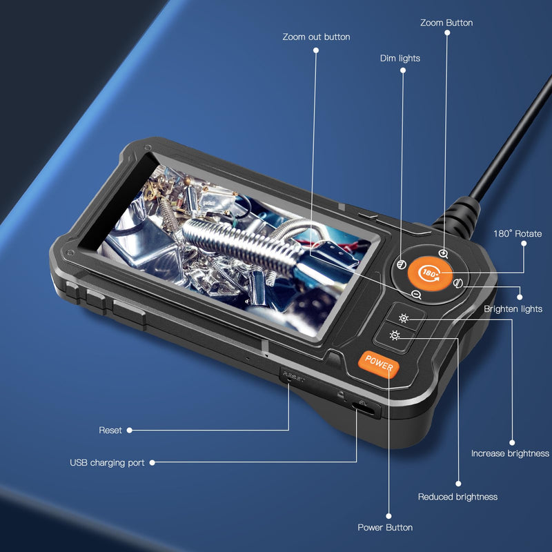 [Australia - AusPower] - Endoscope Camera with Light - 4.3" LCD Screen Inspection Camera | IP67 Waterproof Borescope with 8 Adjustable LED Lights | HD 1080P Endoscope Camera with 16.5ft Semi-Rigid Cord Gadgets for Men Black 