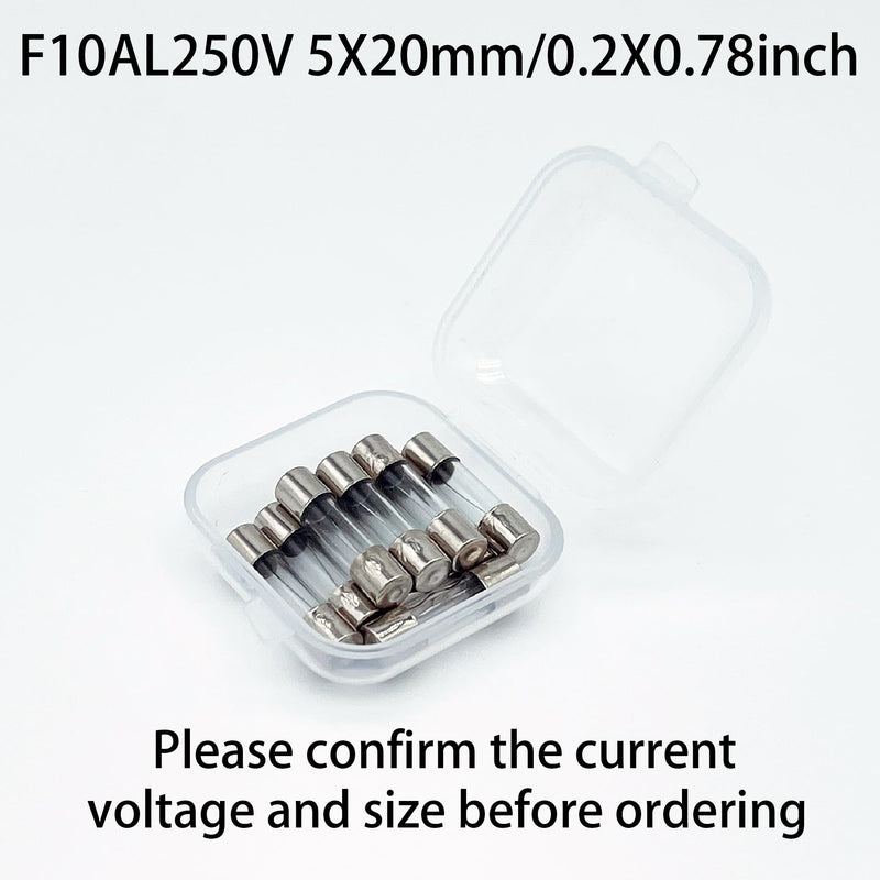 Fast Blow Fuse F10AL250V 5x20mm Pack of 10 Glass Fuse 10A 10Amp 250V Glass Fuses 0.2x0.78 Inch