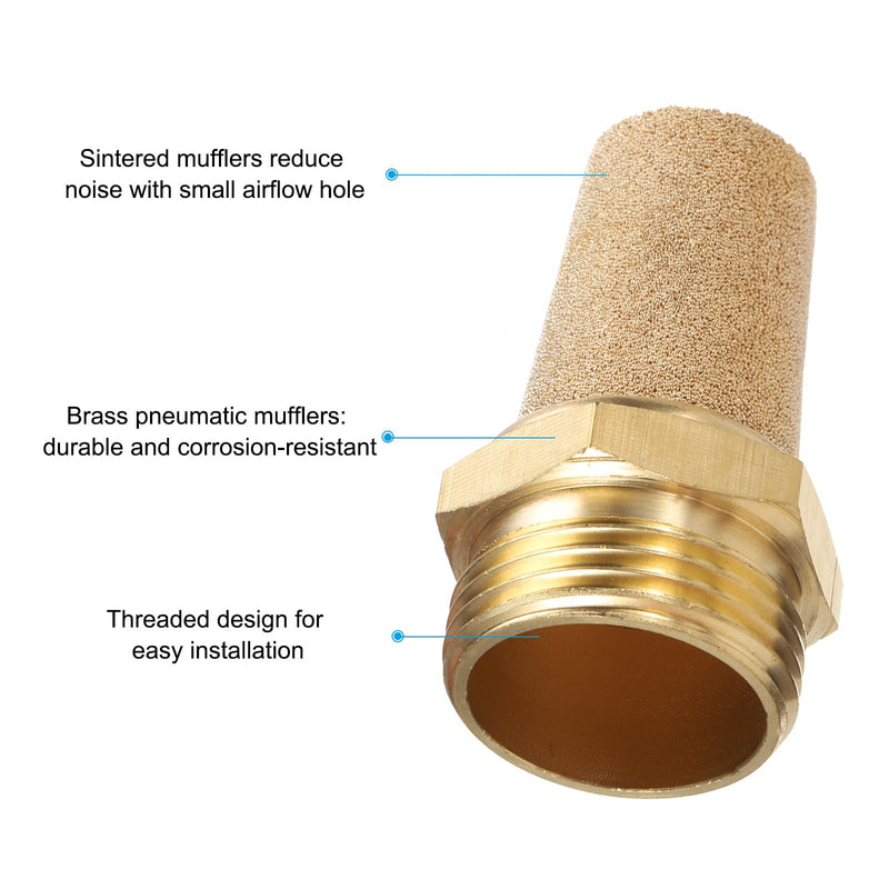 PATIKIL Pneumatic Silencer G 3/4, Pack of 2, Sintered Bronze Brass Air Compressor Exhaust Silencer Filter Air Solenoid Valve Silencer Suitable for, Golden