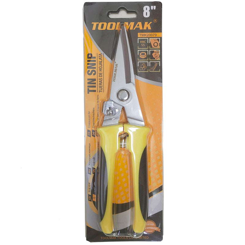 [Australia - AusPower] - Aviation Tin Snips 8 Inch Heavy Duty Metal Cutter, Straight Shears with Stainless Steel Blade & Comfort Grips, Multifunction Cutting of Branches, Cable Wires, Thin Iron, Cardboard etc.. 8 Inch Straight-Blade 