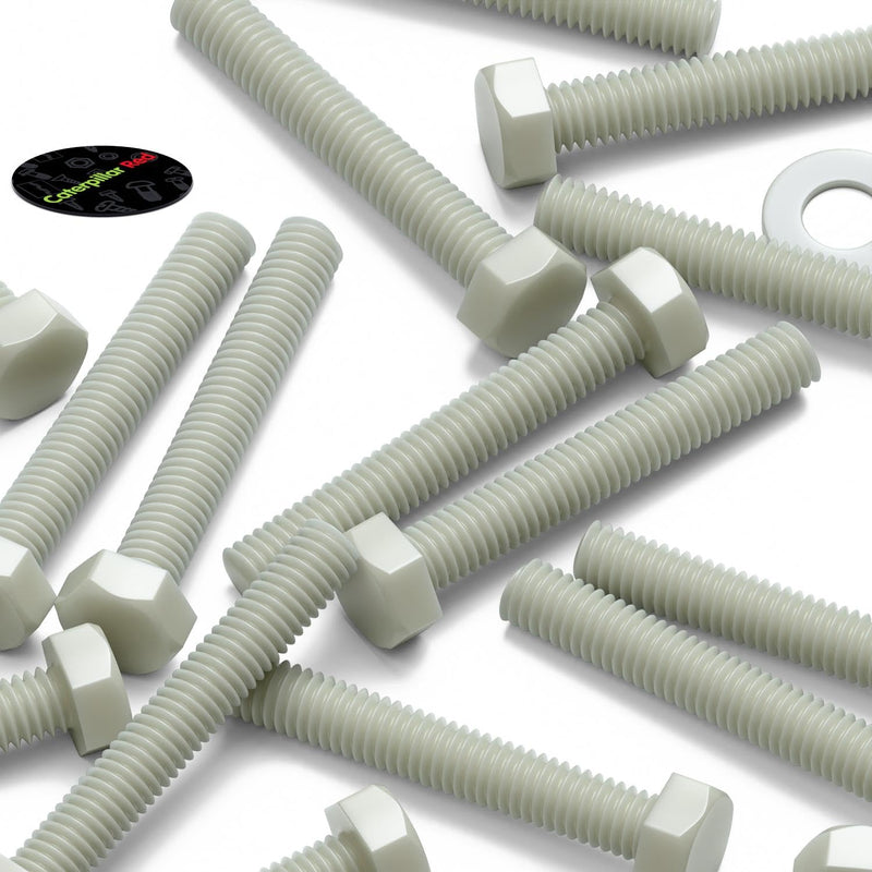 [Australia - AusPower] - 50 x Glass Filled Reinforced, Super Nylon Hex Head, M3 x 20mm, Machine Screws, Plastic Nuts and Bolts, Washers, 1/18 x 25/32 