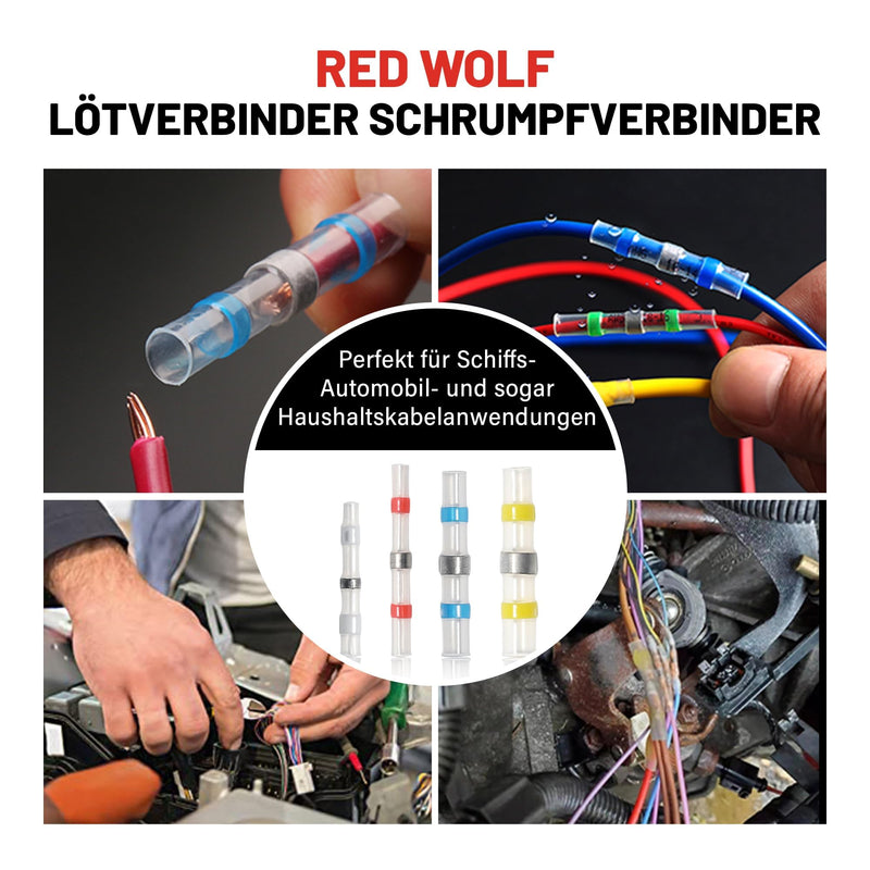 RED WOLF Solder Connectors, Heat Shrink Connectors, Pack of 250, Heat Shrink Welding, Butt Connectors for Automotive, Marine, Home, Waterproof Welded Connector Kit, Solder Seal Wire