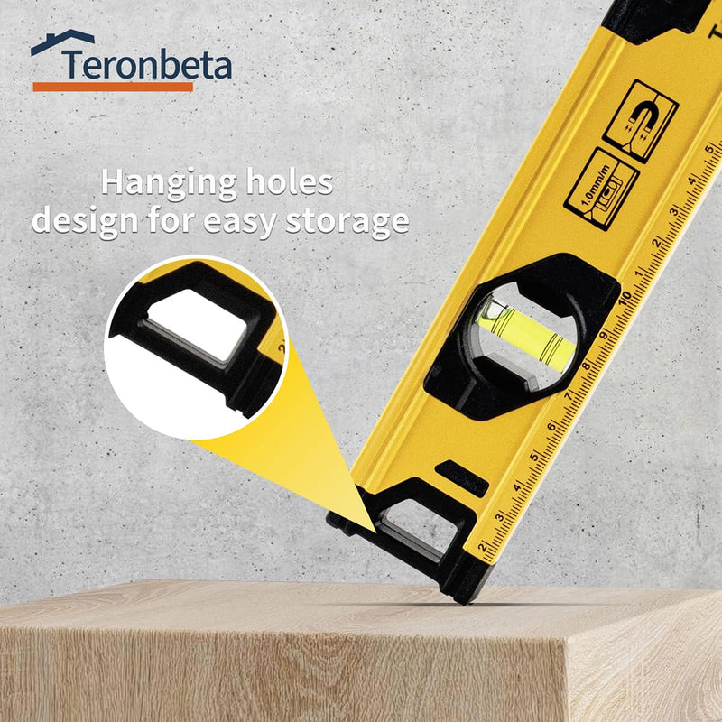 [Australia - AusPower] - Teronbeta Aluminium Alloy Spirit Level 400 mm/16 Inch Shock Proof Torpedo Level with Magnetic Base and 3 Bubble 45°,90°,180° - Yellow/Black 400mm 