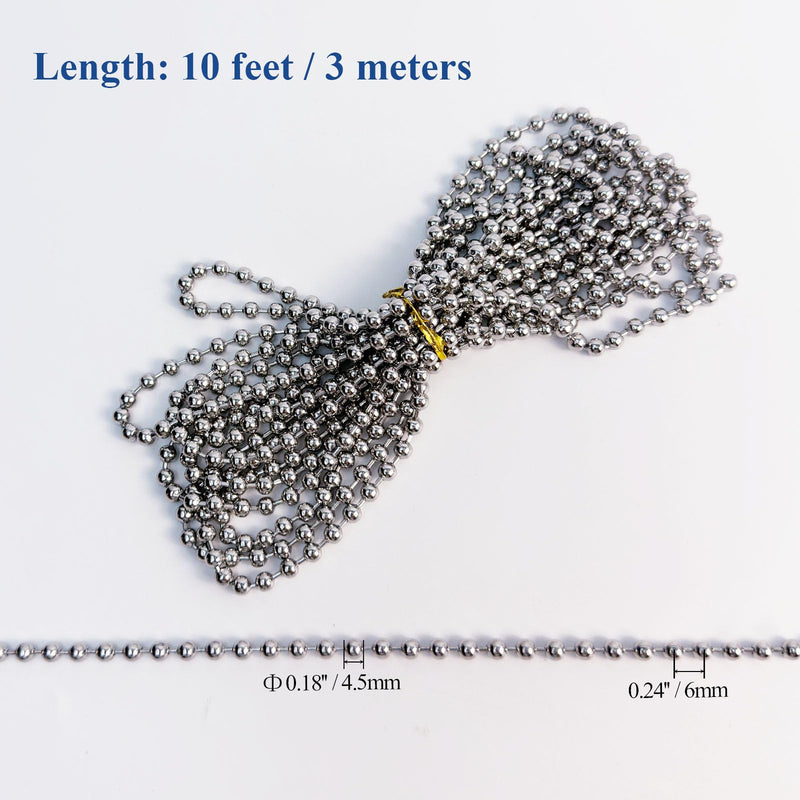 [Australia - AusPower] - 10 Feet 4.5mm Ball Bead Chain with 5 Connectors for Blinds & Shades, Fix or Replace for Broken Window Blind Vertical (#10, 304 Stainless Steel) 