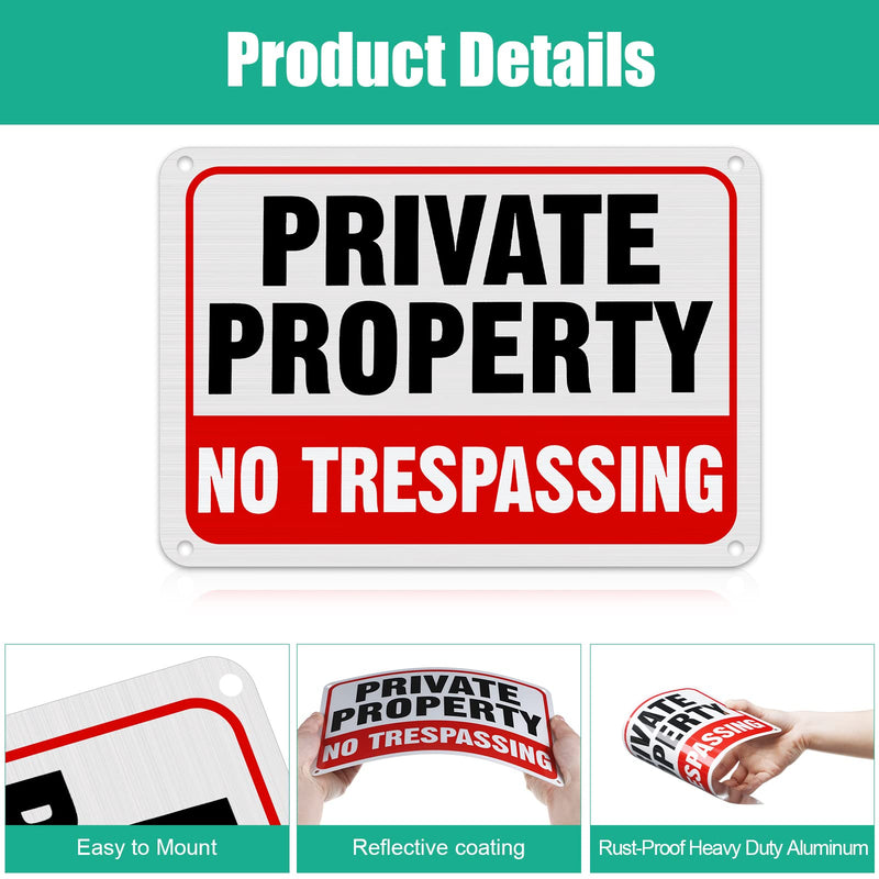 LEIFIDE 12Pcs No Trespassing Private Property Signs 7" x 10"Metal Reflective Aluminum No Trespassing Sign Weatherproof Warning for Property Security (Classic Red & White,Red, Black, White,7 x 10 Inch) Classic Red & White Red, Black, White 7 x 10 Inch