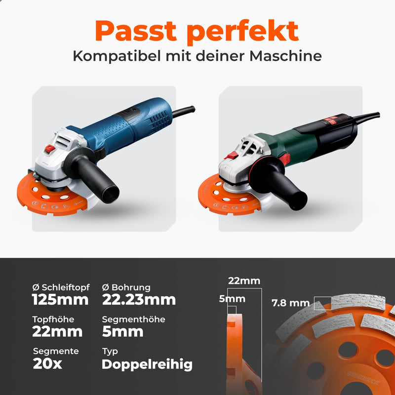 BAUBECK 125 Diamond Cup Wheel 125 mm for Stone, Concrete, Powerful Compatible with Angle Grinder from Bosch, Metabo, Diamond Cup Wheel 125, Diamond Grinding Wheel 125 125 cup wheel (concrete, granite, stone) 1