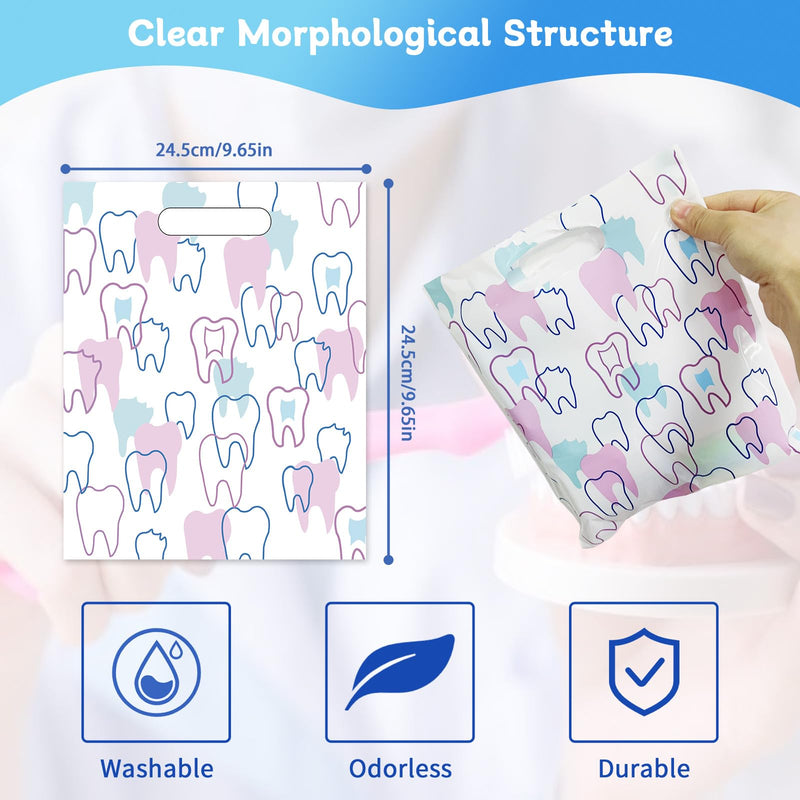 [Australia - AusPower] - 50 Pack Tooth Merchandise Bags with Handles, 8.3x9.5 Inches Plastic Dental Bags for Patients, Dental Goodie Treat Bags Bulk for Dentist Clinic Office, Appreciation Gifts, Dental Hygiene Party Favor 