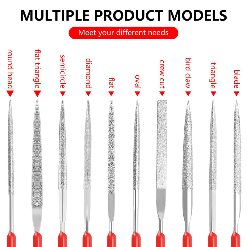 Mini Diamond Needle Files Set 2 x 100 mm for Metal/Wood Pack of 10 | Fine, precise, 2 x 100 mm; for wood/metal/jewellery/model building/3D printing; non-slip handles; for detailed work