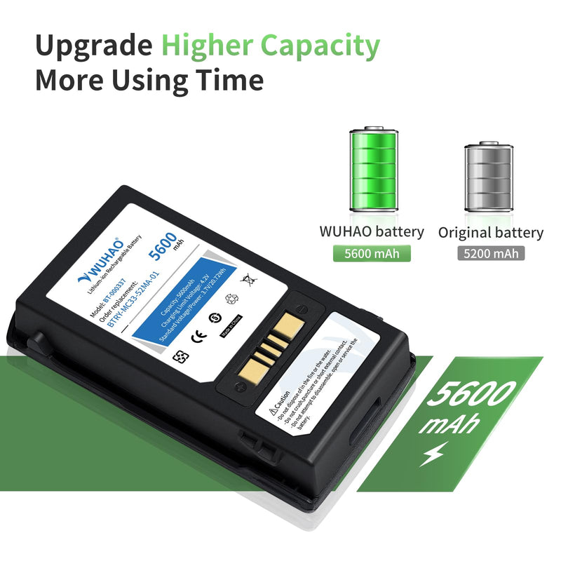 WUHAO MC3300 Battery BT-000338 BT-000337 Upgraded 5600mAh for Zebra MC3300 MC330K MC330M Handheld Barcode Scanner BTRY-MC33-52MA-01 BT-000337-01 BT-000338-01 Replacement Battery