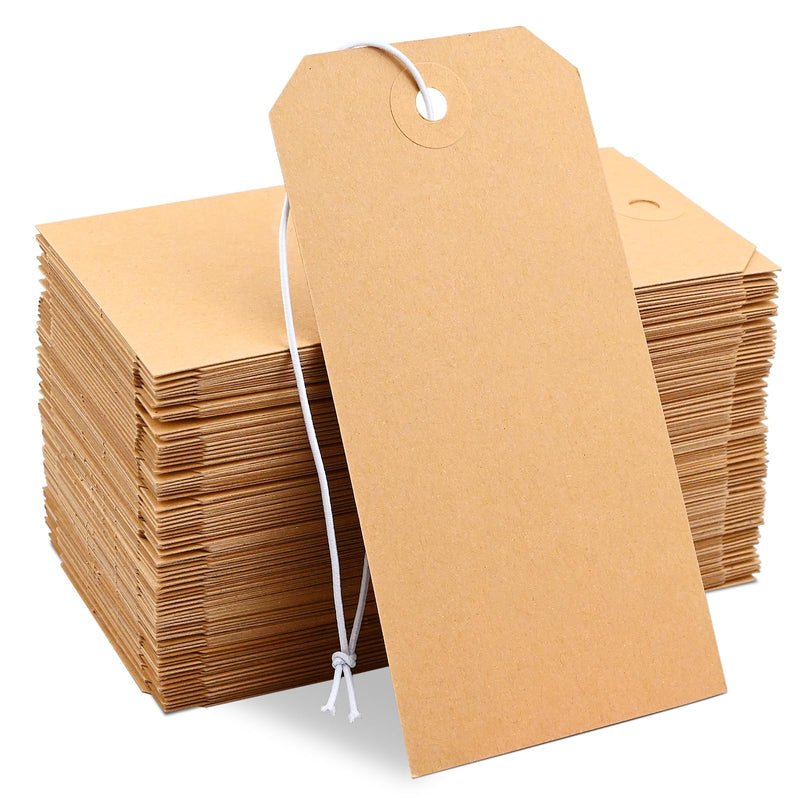 250 Pack Manila Shipping Tags with Elastic String Blank Labeling Tags with Strings Attached, 4 3/4" x 2 3/8" 250 Pack Kraft