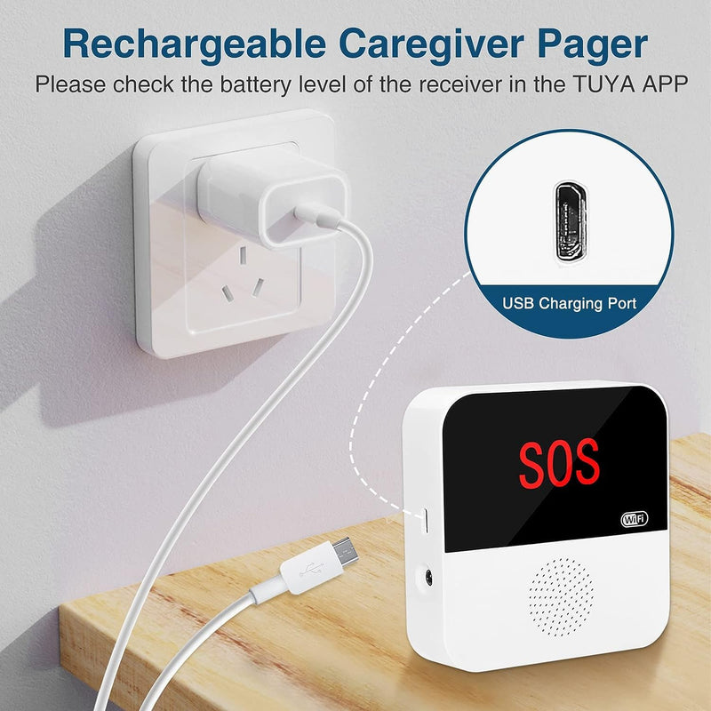 [Australia - AusPower] - WiFi Rechargable Smart Wireless Caregiver Call Button Nurse Calling Life Emergency Alert System for Seniors Elderly Patient Disabled Kids 3 SOS Panic Buttons 1 Receiver (only Supports 2.4GHz Wi-Fi) 3 Button & 1 Receiver 