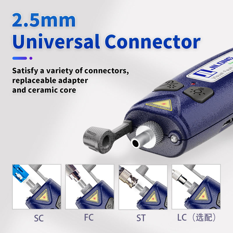 [Australia - AusPower] - JILONG Visual Fault Locator VFL-22M Pocket Size Break Checker, Testing Range for 25-30KM + LED Light + 2.5mm Universal Adaptor for FC/SC/ST, Fiber VFL Break Cheaker, Traffic Detector VFL 