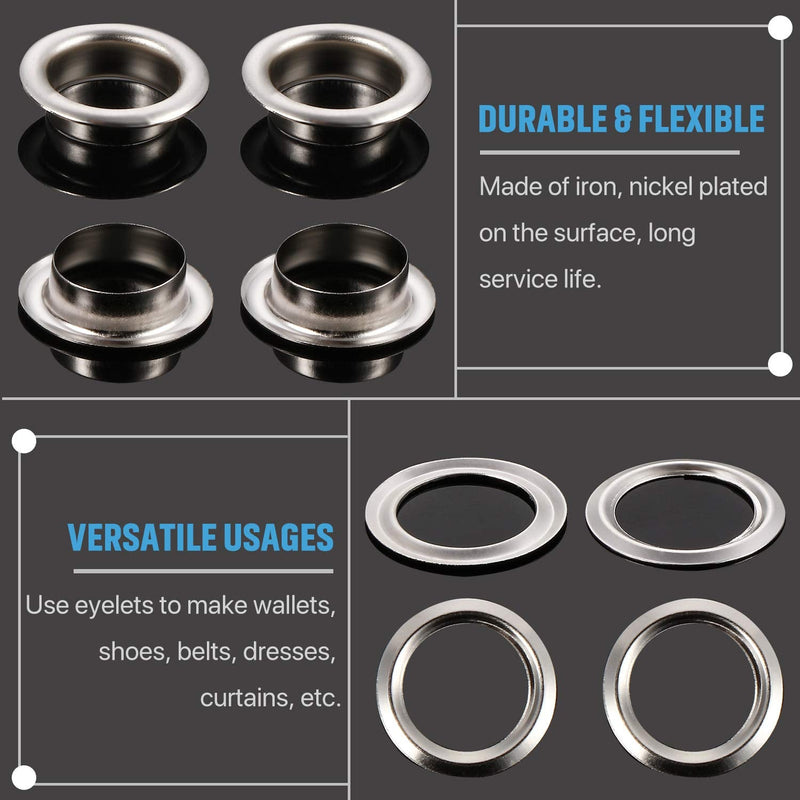 [Australia - AusPower] - 500 Pieces Grommet and 500 Pieces Washer Grommet Kit Finish Grommet Eyelet for Clothes Fabric Leather Tag Bag (3/8 Inch) Silver 3/8 Inch 
