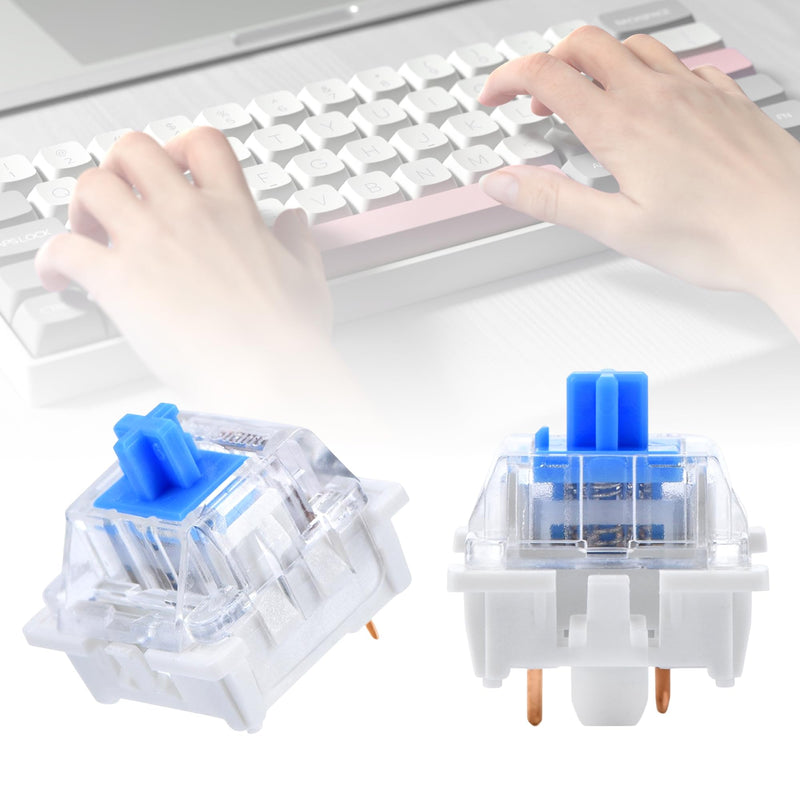 Pack of 20 Transparent Blue Axis Switches with Puller, 3 Pin Keyboard | Dustproof switches for mechanical keyboard - well suited for gaming keyboard and PC accessories - reliable and durable Blaue-20