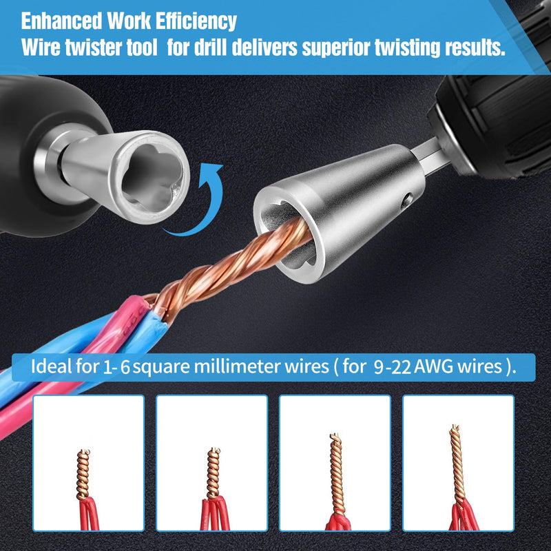 [Australia - AusPower] - Wire Twister Tool for Drill, 2024 Upgrades Wire Nut Twister for Drill Profession Electricians Tool, 6MM Hex Shank Cable Wire Twisting Tool Wire Twister Wire Connector for 9-22 AWG (2pcs) 2pcs 
