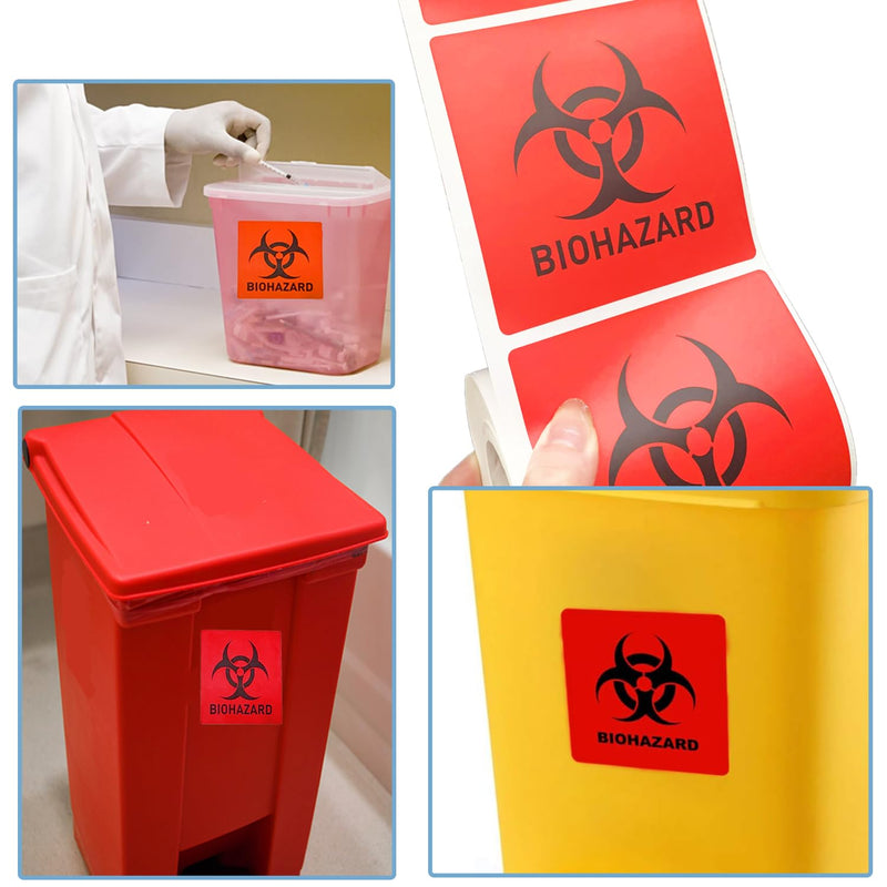 Biohazard Danger Safety Warning Label - 4"x 4" Waterproof Self Adhesive Decal Sign Sticker, High Temp Resistance, Long Lasting (250 Pcs/Roll) 250