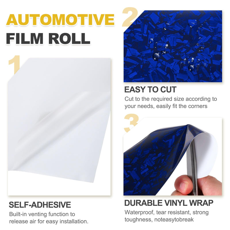 HARFINGTON 1 Set Carbon Fiber Vinyl Wrap 12" x 3.3ft PET Forged Self-Adhesive Car Sticker Waterproof Wrap Roll with Scraper Tool for DIY Decor Automotive Exterior Protection, Blue