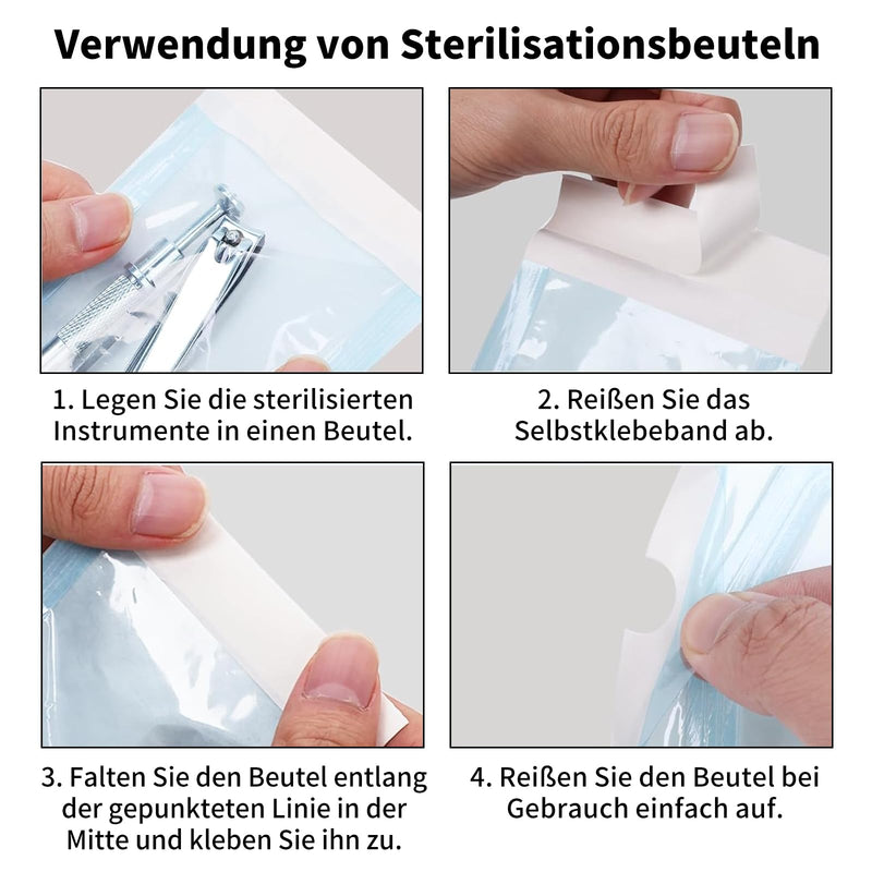 Sterilisation Bags, Pack of 50, 90 x 165 mm, Self-Sealing Sterilisation Bags for Dentist, Piercing, Manicure, Disposable Sterilisation Bags Medical