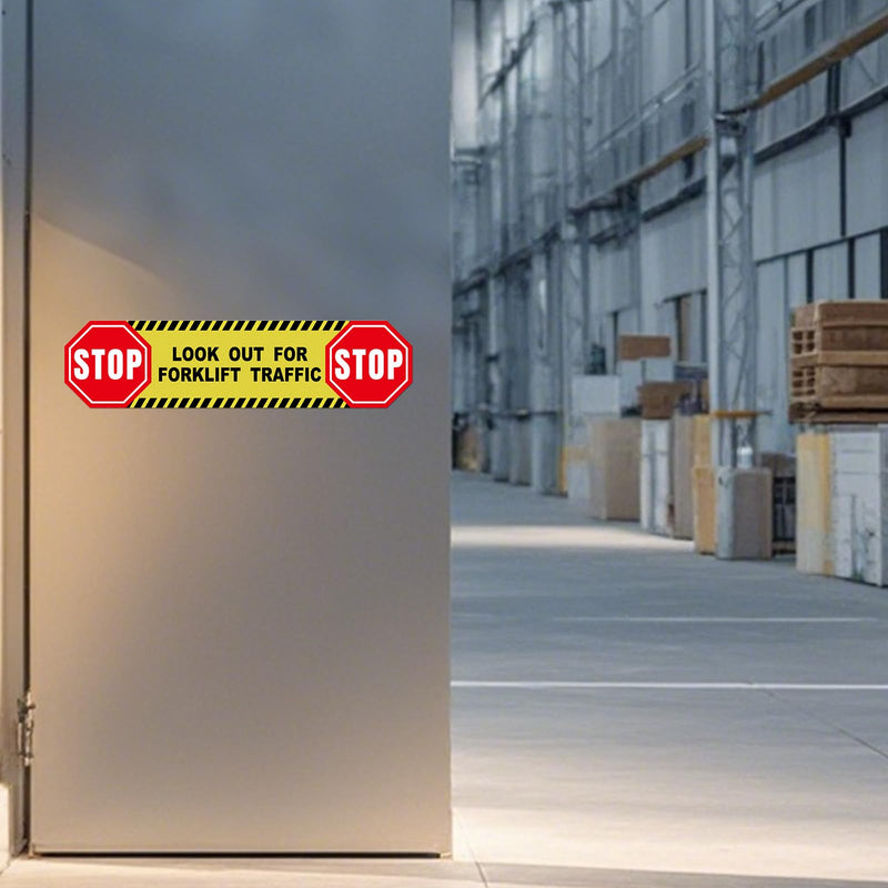 5 Pack Stop Look Out for Forklift Traffic Floor Sticker 24 × 6 Inches Caution Warning Safety Sign Self Adhesive Vinyl Waterproof Anti-Slip Signage for Construction Site Warehouse Workplace 5 Pack