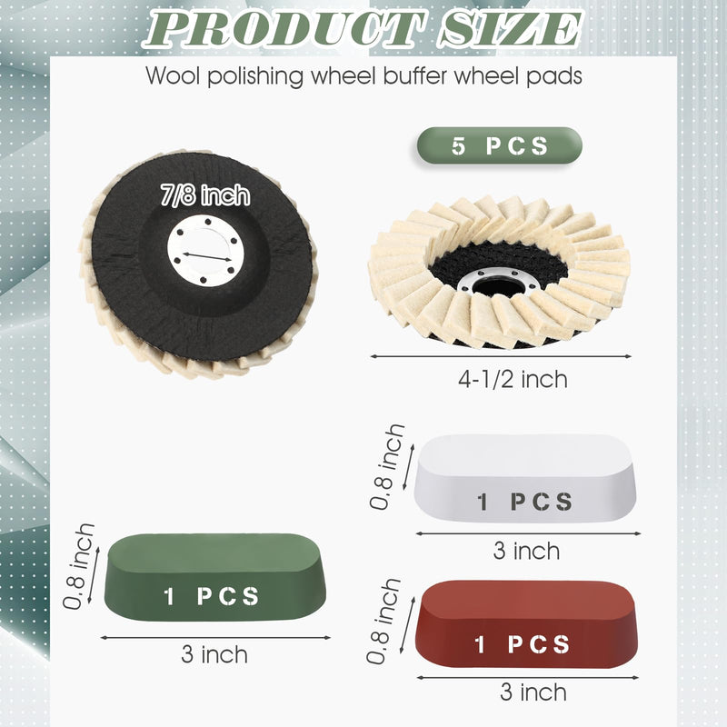 [Australia - AusPower] - 8 Pcs Wool Polishing Wheel Disc and Polishing Compounds Set Includes 5 Pcs Thicken Arbor Buffing Wheel 3 Pcs Buffing Compound 4 1/2 x 7/8 Inch Felt Flap Disc for Angle Grinder, Multi Surface 