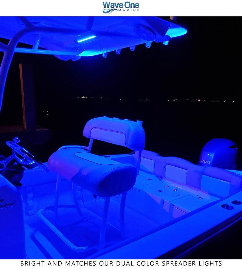 Wave One Marine Dual Color T-Top LED Light With Switch | Boat Courtesy Cockpit Helm Light | Waterproof Bar Housing | Stainless Hardware | IP68 (15.5" White & Blue) 15.5" White & Blue