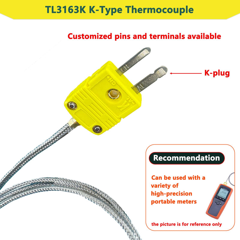 [Australia - AusPower] - TL3163K K Type Thermocouple Temperature Sensor Probe Stainless Steel k-Type thermocouple Probe Range from -40℉ to 850℉ k Type air Probe 