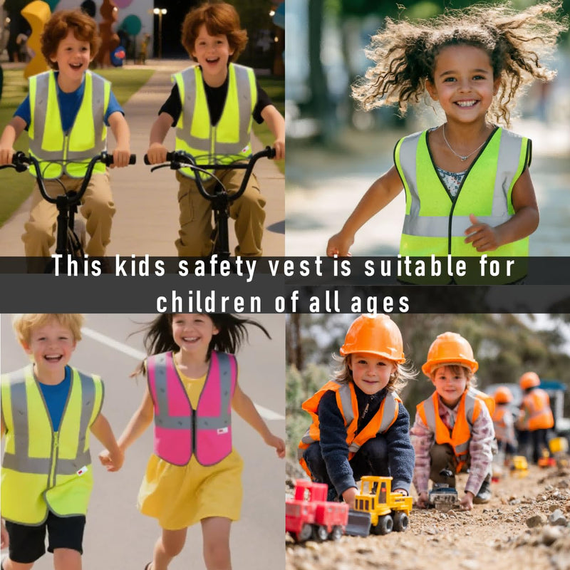 JKSafety Kids Safety Vest Kids Construction Vest with 3M Reflective Tapes High Visibility Meet ANSI Standard (BK300) 1-3Years Pink