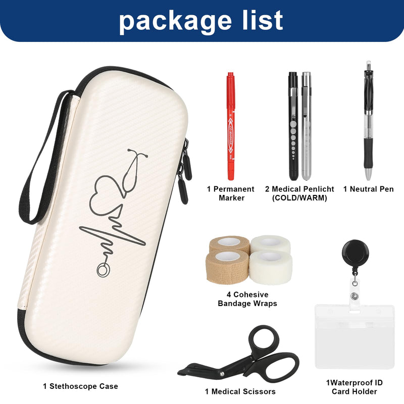 [Australia - AusPower] - 11 pcs Stethoscope Case Kits,Stethoscope Carrying Case for 3M Littmann Classic III,Stethoscope Holder with Pocket for Nurse Accessories for Work,Include Penlight, Bandage Wrapsv White With Accessories-White kit 