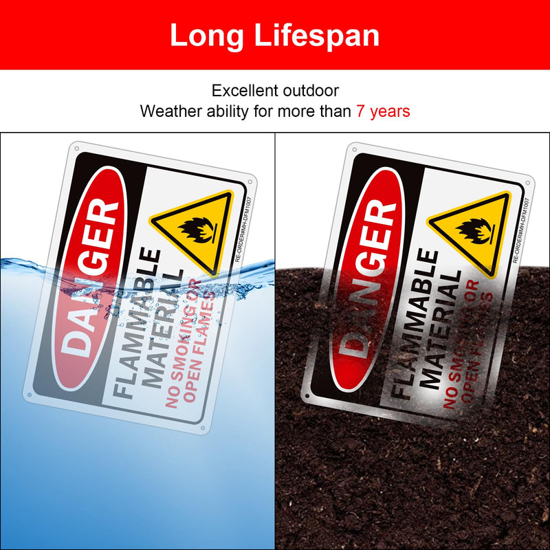 2 Pack Danger Flammable Material Signs, 10 x 7 Inch Aluminum No Smoking Or Open Flames Sign, Rust Free, UV Protected, Easy to Install- Indoor or Outdoor Use