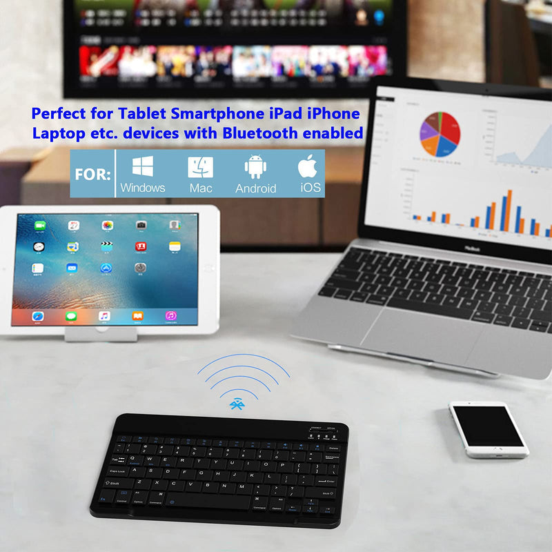 [Australia - AusPower] - Ultra-Slim Small Bluetooth Keyboard, Portable Rechargeable External Cordless Wireless Keyboard for Android Tablet Cell Phone Samsung Smartphone iPad Mini Air Pro iPhone Windows Surface (Black) Black 