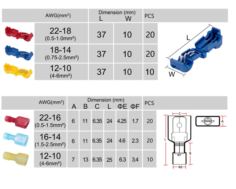 [Australia - AusPower] - 100 Pcs/50 Pairs T-Tap Wire Connectors, Ginsco Quick Splice Self-Stripping Electrical T-tap Wire Terminals with Nylon Fully Insulated Male Spade Connector Quick Disconnects Kit for Wiring Automotive 22-10AWG : 100pcs 
