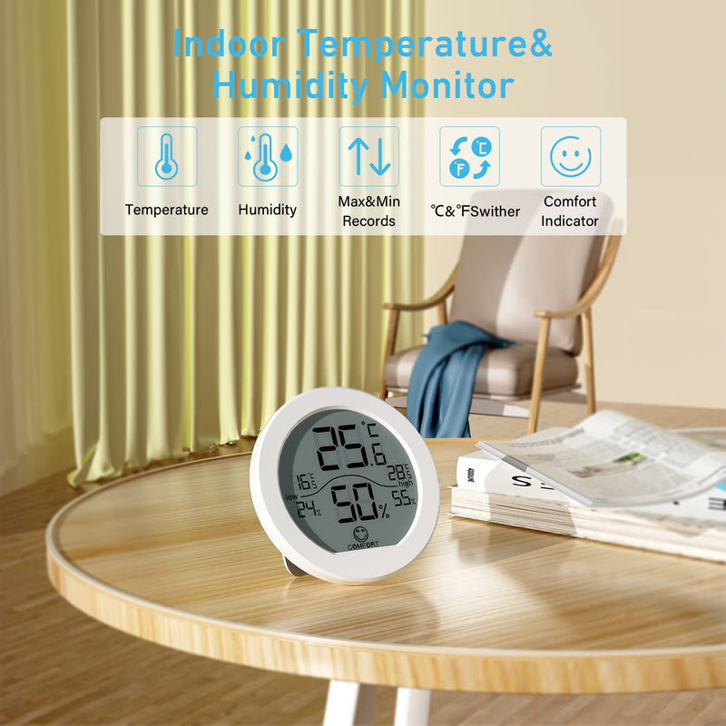 [Australia - AusPower] - SECRUI Digital Hygrometer Thermometer for Room Temperature Humidity Meter Indoor Thermometer Accuracy Calibration LCD Temperature Sensor with Maximum and Minimum Records, TH1, White TH1x1 