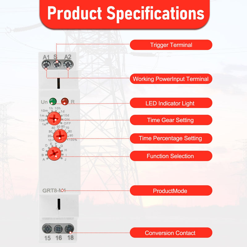 [Australia - AusPower] - Multifunctional Delay Time Relay, GRT8-M1 AC/DC 12V-240V Wide Voltage Relays Timer, 10 Functions Delay ON Off, DIN Rail Mount Timer Relay for Industrial Control & Smart Home 