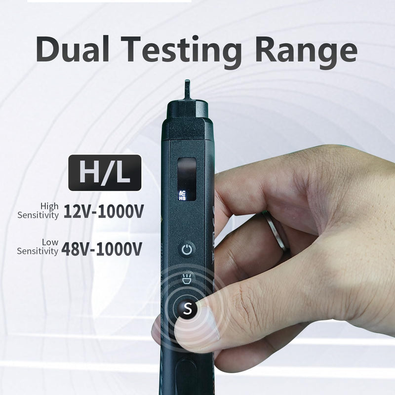 [Australia - AusPower] - Voltage Tester Non Contact Voltage Detector Pen with Dual Range AC 12-1000V/48-1000V,Live Wire Tester with LCD Display Buzzer Alarm and Flashlight,Wire Breakpoint Finder 