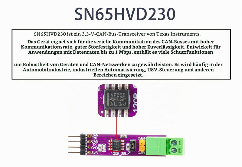 SN65HVD230 CAN Board Communication Module, Single Channel CAN Bus Transceiver, with Power Indicator