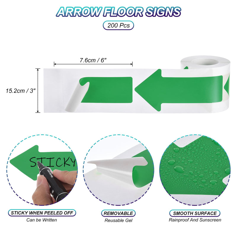 PATIKIL 200 PCS Adhesive Arrow Stickers, 3"x6" Arrow Floor Sticker Tape, Arrow Adhesive Floor Marker Sticker Directional Arrow Decal Large for Classroom Warehouse, Fluorescent Green