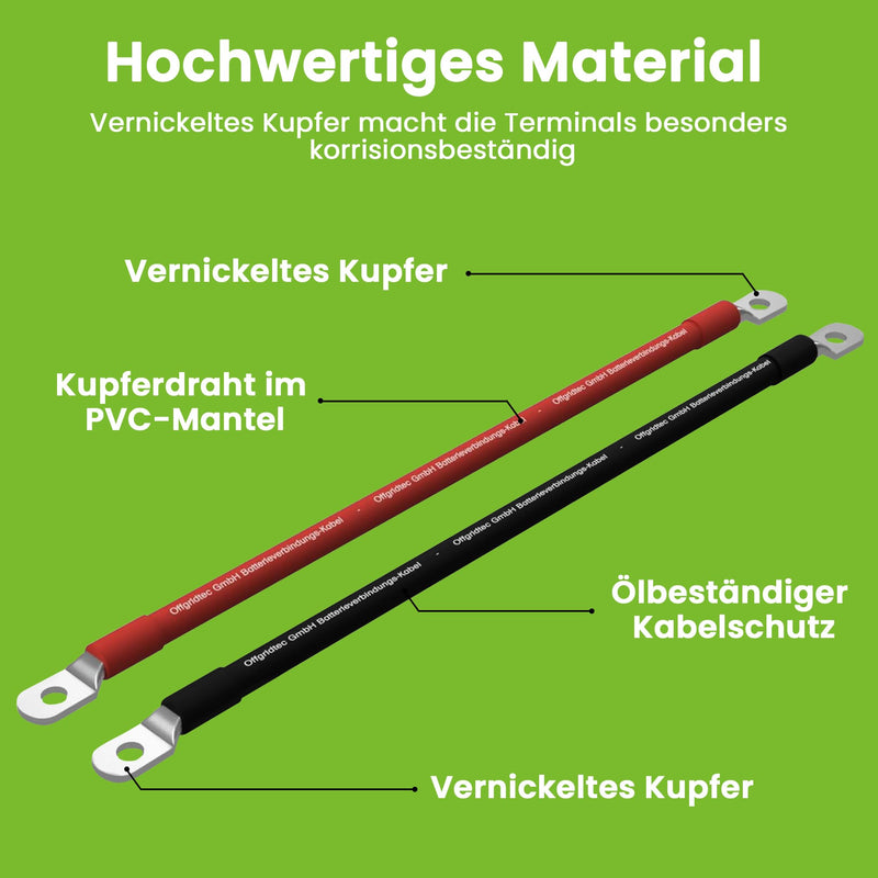 Offgridtec 1 m Battery Cable 25 mm² on Both Sides M8 Eyelets Flame Retardant | Oil, cold and UV resistant, for devices with M8 screw terminal, charge controller, inverters and battery chargers (red/black) 1m battery cable 25mm² M8 eyelets on both sides