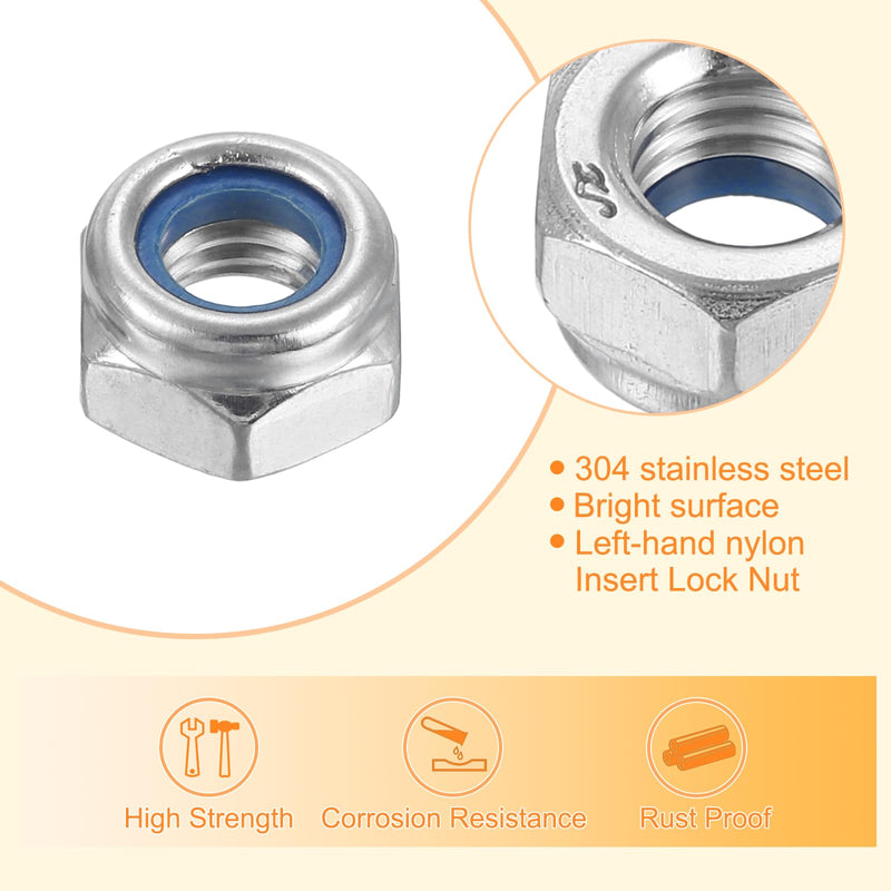 [Australia - AusPower] - uxcell Left-hand Lock Nuts, M6x1mm 304 Stainless Steel Thread Hex Nylon Insert Lock Nut for Assembling and Fastening, Silver 10pcs 